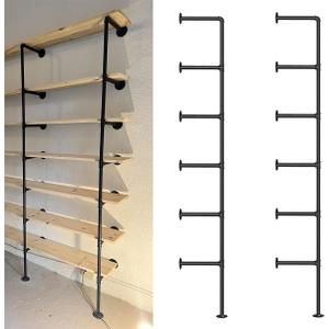 Kaler Industrial Iron Pipe Wall Shelf Brackets, 6-Tier 80 Tall DIY Floating Shelving, Black Farmhouse Vintage Pipe Shelves for Kitchen, Bathroom, Living Room & Office (Hardware Only)