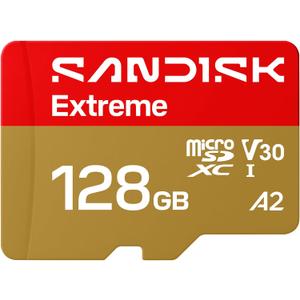 SANDISK 128GB Extreme microSD UHS-I Card - Up to 245MB/s Read Speed and 120MB/s Write Speed, 5.3K Video, 4K UHD Video, high-Performance for Action cams, Drones, Android Devices - SDSQXH9-128G-GZ6MA