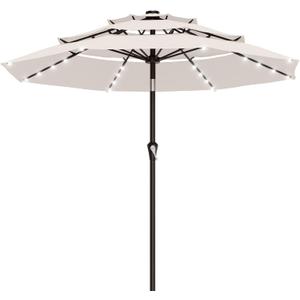 AreShark 9ft 3 Tiers Patio Umbrella with Solar Lights, Outdoor Umbrella w/ 32 LED Lights&8 Sturdy Ribs, Table Umbrella for Deck, Backyard, Pool (Ivory)
