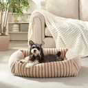 MIXJOY Dog Beds for Small Dogs Cats, Washable Dog Bed with Removable Cover, Soft Calming Cat Bed for Indoor Cats, Rectangle Pet Sofa Bed for Puppy Kitty, Anti-Slip Bottom,20"x19"x6", Beige