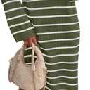 MEROKEETY Women's 2024 Long Sleeve Striped Sweater Dress V Neck Collared Slit Casual Knit Maxi Dresses, Size Small