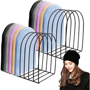 2 Pcs Beanie Holder Organizer, Knitted Hat Storage Rack Display Stand Metal Cap Holder for Winter Swimming Hat Display Home Entryway Tabletop Bedroom Closet Dresser Room Office 