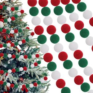 3 Pcs 9 Ft Christmas Pom Pom Garland 123 Ball Hanging Felt Ball Pompom Bead Ornament String Banner Garland for Wall Christmas Tree Indoor Home Room Decoration(Red White Green)
