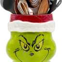 pinata Christmas Kitchen Decor Ceramic Green Utensil Holder, Cute Christmas Utensils Holder, Green Ceramic Utensils Crock for Rustic Farmhouse Indoor Kitchen Decorations(6.3 Inches)