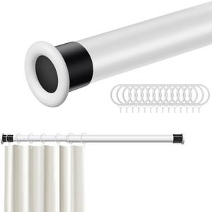 BAOYOUNI Adjustable Shower Curtain Rod Tension Bar Clothes Extendable Rail Closet Wardrobe Hanging Pole 43.3''-62.99'' for Bathroom, Kitchen, Bedroom, Doorway, Balcony - Matte White