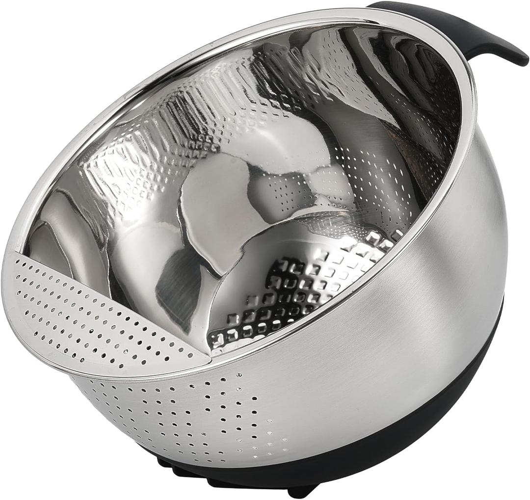Rice Washing Bowl with Strainer Quinoa Washer Bowl, Stainless Steel Side Drainers Colander for Cleaning Fruits, Vegetables, and Beans - Versatile Kitchen Tool (3 Qt, Black)