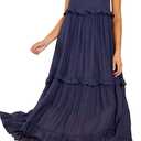 R.Vivimos Womens Summer Dress Sleeveless Halter Layered Ruffles Casual Boho Flowy Maxi Dress (Small, Navyblue)