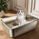 Stainless Steel Litter Box, Metal Cat Litter Box with High Sides, Odor-Free, Non-Stick, Easy to Clean, 17.5"13.6"5.9", Ideal Size for Small to Medium Cats, Litter Tray