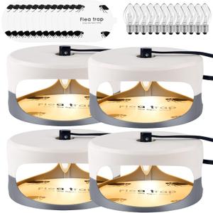 Flea Trap 4 Packs  Premium Flea Traps for Inside Your Home  Natural and Child-Friendly Light Trap for Indoor with Natural Glue Discs Refills and Lightbulb