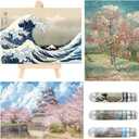 Small Jigsaw Puzzles for Adults 150 Pieces Mini Jigsaw Puzzles Challenging Castle Ukiyoe Sea Wave Tiny 6 x 4 Inches, 3 Pcs,Mini Easel Included