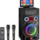 Karaoke Machine with Screen Lyrics Display for Adults 14.1" Touch Screen, Portable Karaoke Speaker PA System 800W Peak Power with 2 Wireless Mics, DJ Lights, WiFi, HDMI for Home TV Outdoor Party