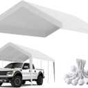 10'x20' Canopy Replacement Cover, Beefull Carport Replacement Canopy for Car Garage, Waterproof & UV Protected Tarp with Ball Bungees, White (Frame is not Included)
