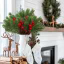 20pcs Red Berry Stems Pine Branches Christmas Berries Dcor Artificial Pine Cones Branch Craft Wreath Pick & Winter Holiday Floral Picks Holly Stem for Decoration DIY Xmas Garland Crafts