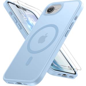 Miracase for iPhone 16e case & iPhone 17e Case for MagSafe [with 2×9H+ Screen Protectors] TOP Military-Grade Protection Shockproof with Velvet Touch for iPhone 16e/17e Phone Case 6.1", Light Blue