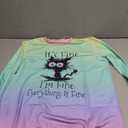 MNLYBABY It's Fine I'm Fine Everything Is Fine Sweatshirt Women Cute Black Cat Tee Tie Dye Cat lover Long Sleeve Top M