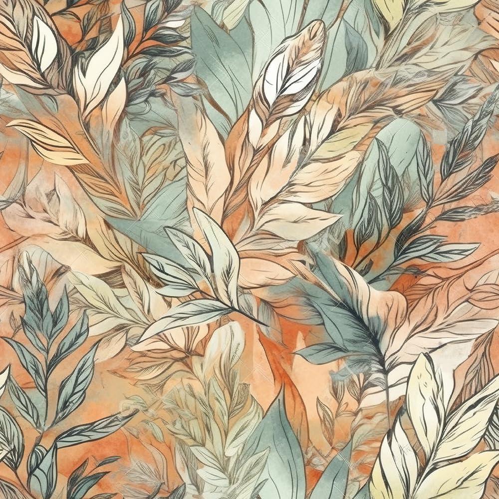 Boho Watercolor Leaf Orange/Yellow/Green Autumn Vintage Peel and Stick Wallpaper Easy Peel Off Contact Paper Stick on Adhesive Wall Paper for Bathroom Waterproof Renter Friendly