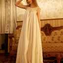 Victorian Nightgown for Women Vintage Nightie 100% Cotton Sleeveless Sleepwear Long Dress (White)