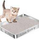 Low Entry Stainless Steel Cat Litter Box for Senior Cats, Metal Shallow Litter Box, Easy Access Kitty Litter Pan Tray, Pet Bathroom Accessories-17.72''Lx 13.78'' W x2.76'' H