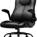 GTRACING Office Computer Gaming Chair Ergonomic Desk Chair for Adults with Lumbar Support Flip-Up Arms Adjustable Height Swivel Wheels PU Leather Executive Design for Short People Use, Black