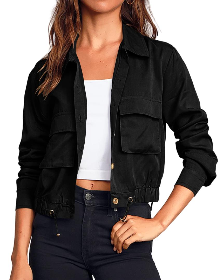 Women's Jackets Military Safari Cropped Button Down Lightweight Oversized Utility Anorak Coat with Pockets XL