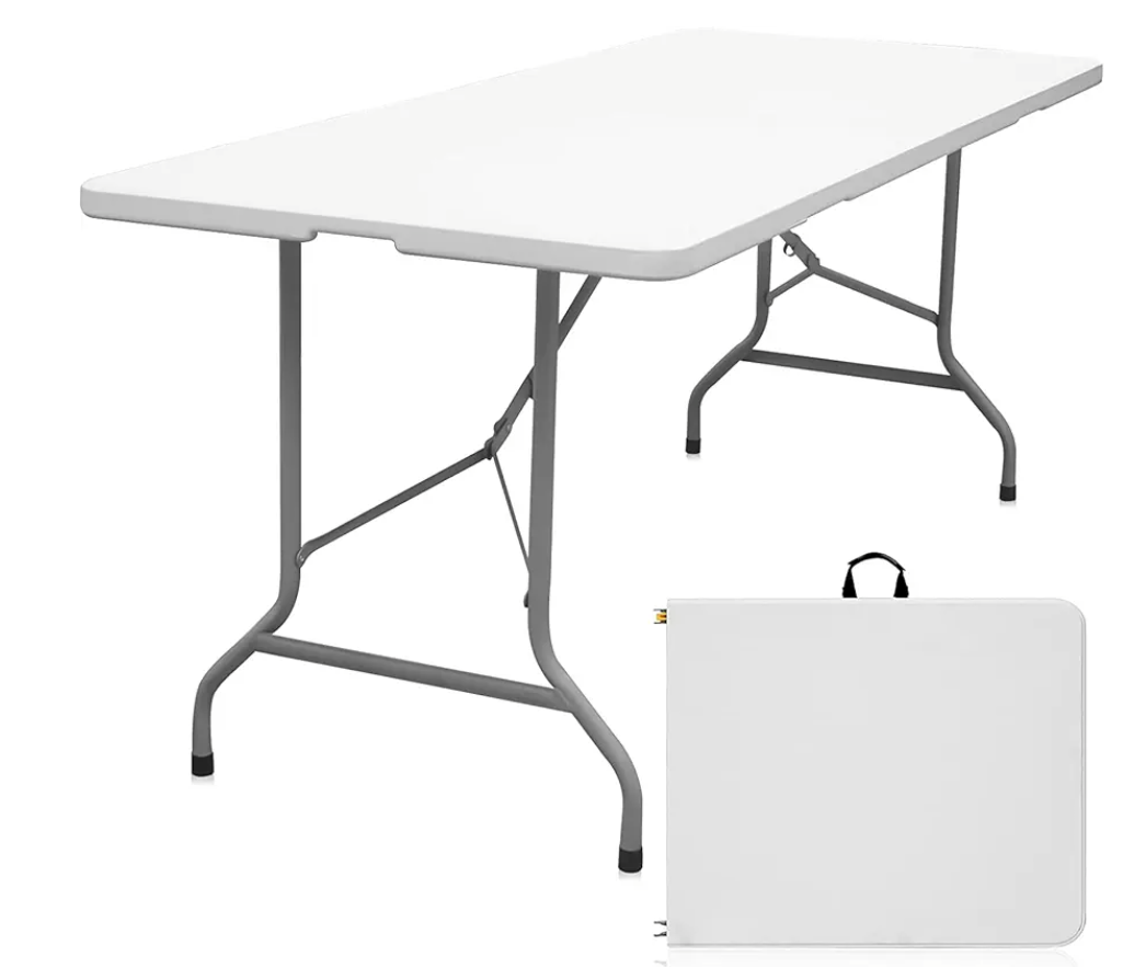 Folding Table 6ft Portable Heavy Duty Plastic Fold-in-Half Utility Foldable Table Plastic Dining Indoor Outdoor for Camping, Picnic and Party, White