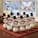 Jenaai 12 Pcs Christmas Ornament Place Card Holders 1.57" Snowflake Glass Ornament Balls Table Number Holder Snowman Name Cards Holiday Clips Sign for Table Setting Winter Xmas Party Decoration