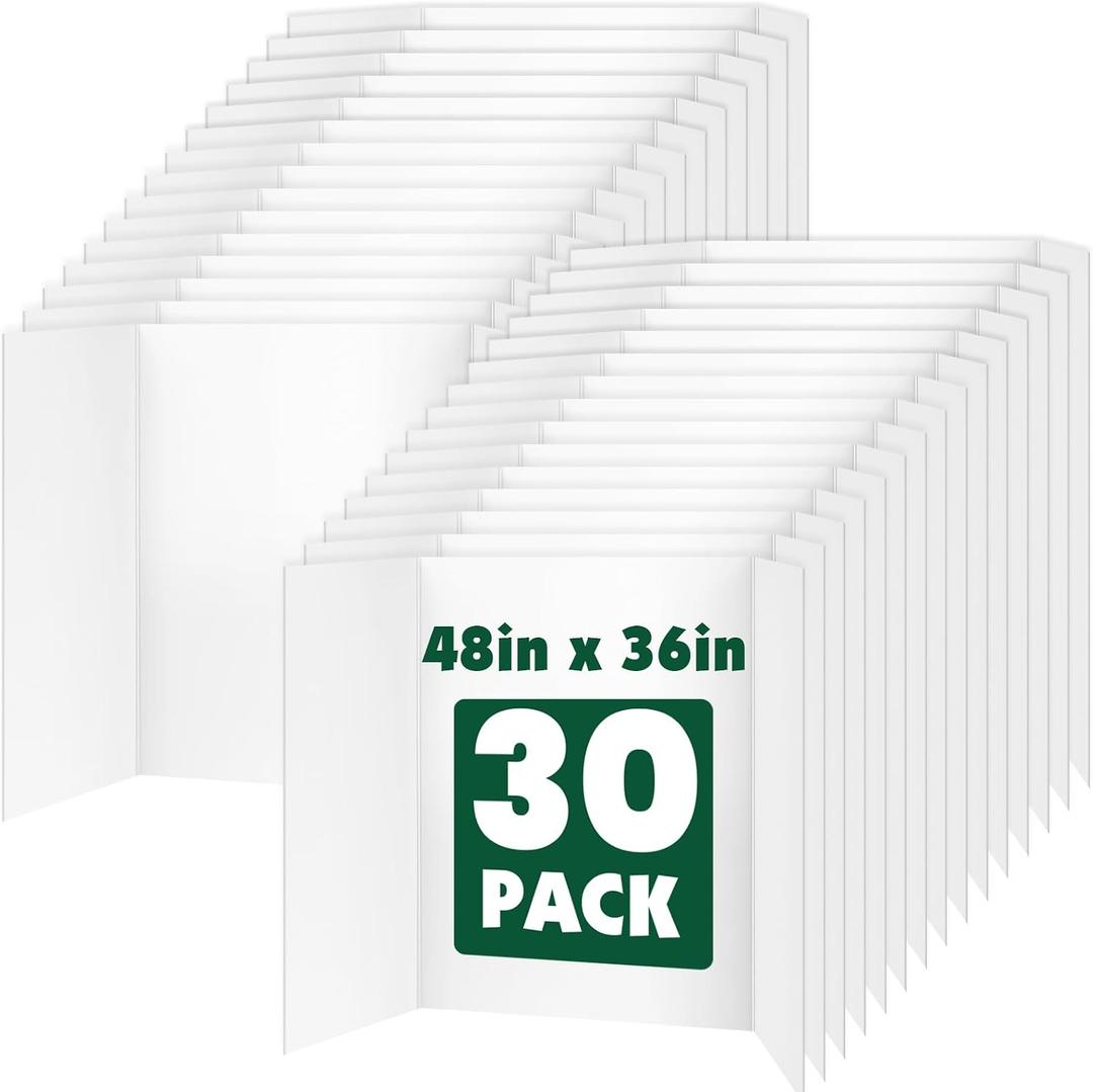 30 Pack Trifold Poster Board, 36in x 48in Corrugated Project Board, White Presentation Board, Trifold Display Board for School Project, Business Presentation, Science Fairs, Event Display