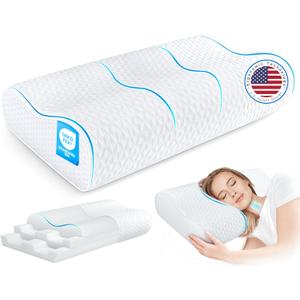 Cervical Neck Cooling Pillow King Size - Sandwich Dynamic Memory Foam Pillows for Sleeping, Adjustable Contour Ergonomic Orthopedic for Side, Back & Stomach Sleepers Soft, White