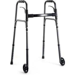 Careboda Lightweight Folding Walker with 5" Wheels, Portable Medical Walker with Adjustable Height and Trigger Release for Seniors and Adults, Aluminum Frame Supports up to 300 lbs, Charcoal Grey