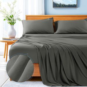 Shilucheng 4 Piece Queen Sheet Sets, Breathable Hole Structures 100% Cotton Sheets, Deep Pocket Up to 16", Cooling & Soft Bed Sheets, Hotel Bedding Set, Dark Grey