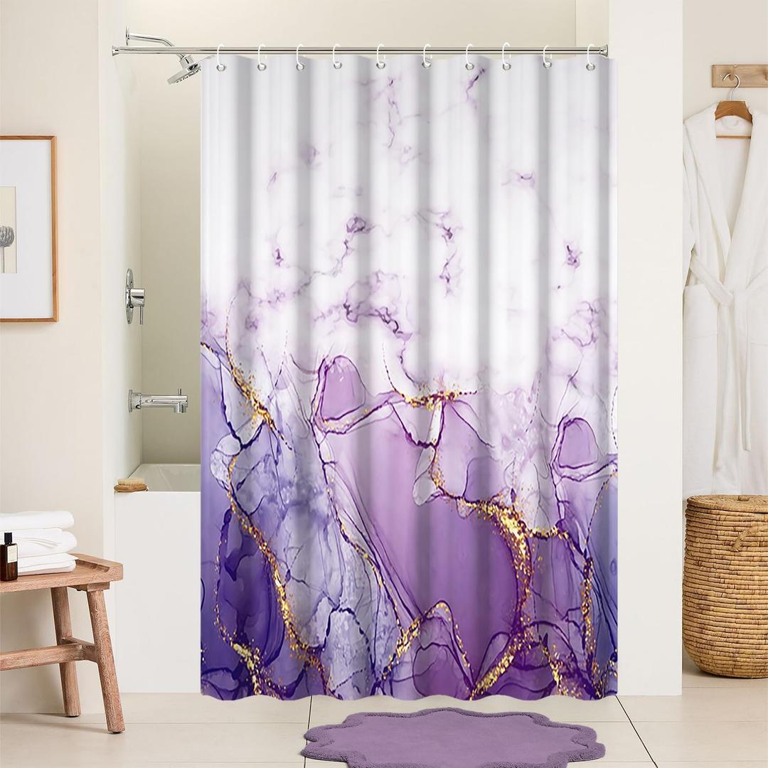 Purple Shower Curtain, Abstract Marble Shower Curtain for Bathroom Waterproof Fabric Shower Curtain Set with Hooks 60x72 inches