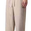 PRIJOUHE Mens Harem Pants Casual Lightweight Loose Fit Capri Pants Linen Beach Pants with Elastic Waistband (X-Large, 02-khaki)