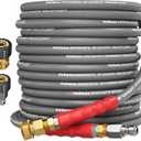 3/8'' Pressure Washer Hose 50 FT, Hot and Cold Water Power Washer Hose Max 248F, Commercial Industrial Grade Steel Wire Braided Kink Proof Extension Hose with 3/8 Quick Connect 4800 PSI