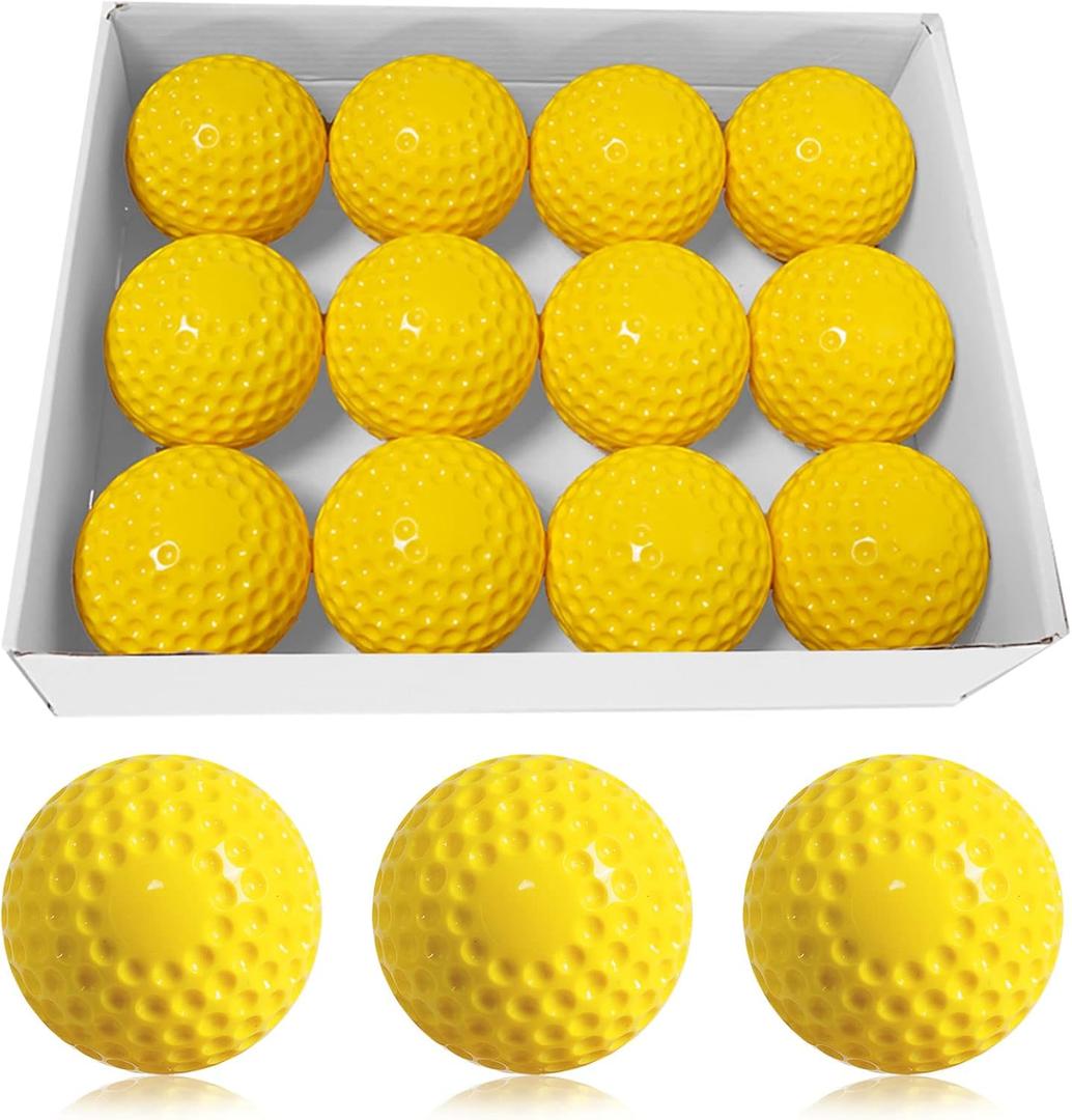 Bkkack Pitching Machine Baseballs - 12 Pack Yellow Dimpled Baseballs, 9-Inch for Hitting and Fielding Practice