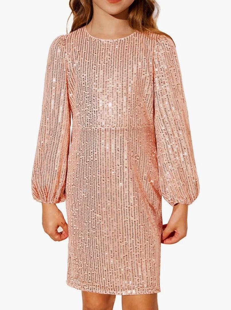 GRACE KARIN Girls Sparkly Sequin Formal Dress Long Sleeve Bodycon Fancy Party Dress 5-14Y Size 14Y