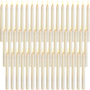 Baquler 50 Pcs Flameless Ivory Taper Candles Bulk Flickering LED Candles Taper Warm White Light LED Candlesticks for Christmas Wedding Home Decoration No Remote Control, 9.6 Inch