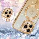 NITITOP Compatible with iPhone 15 Pro Max Case Cute Clear Glitter [Compatible for MagSafe] Plating Heart Sparkle Bling Magnetic Girl Women Electroplated Frame Camera Protection Back Cover - Gold