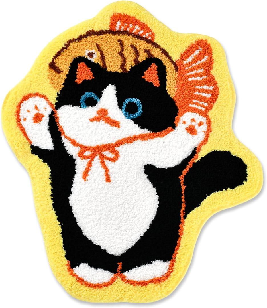 Cute Cat Bathroom Rug, Soft Plush Kawaii Animal Tufted Bath Room Mat, Non-Slip & Machine Washable, Absorbent & Quick Dry Floor Door Mat Home Decor for Shower, Tub and Sink, 23.6"x27.6"