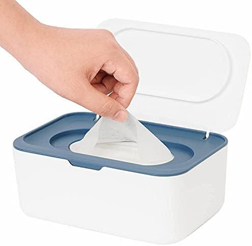 Wipes Dispenser, Wipe Holder for Baby & Adult, Seposeve Refillable Wipe Container, Keeps Wipes Fresh, One-Handed Operation. Non-Slip, Easy Open/Close Wipes Pouch Case, Blue