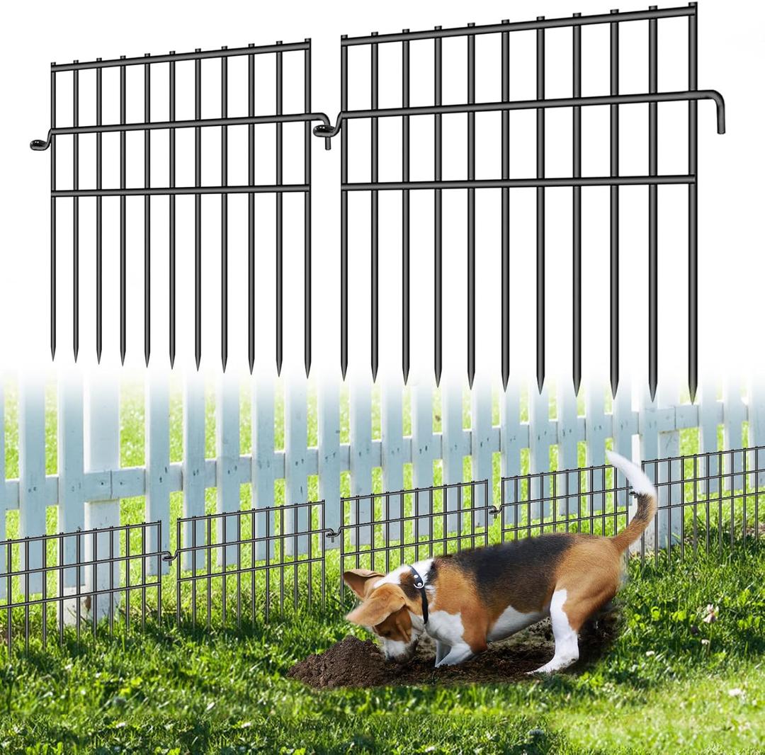 37ft (L) X 13in (H) Garden Animal Barrier Fence, 26 Pack No Dig Dog Fence Border, 1.44in Gap Decorative Fences, Rustproof Metal Wire Garden Border Fence for Dog, Rabbits Ground Stakes