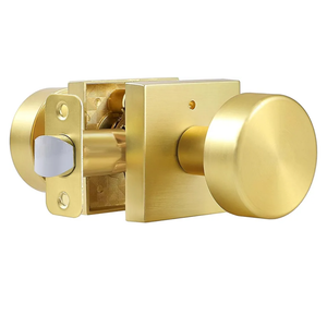 coolnews Gold Door Knobs Interior, Privacy Door Knob with Lock, Heavy Duty Square Modern Door Handle for Bedroom Bathroom, Satin Brass 6 Pack