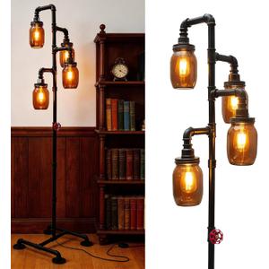Steampunk Floor Lamp - Industrial Water Pipe Floor Lamp, Suitable for Living Room and Dining Room（Bulbs Not Included）