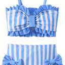 Toddler Baby Girls Swimsuit Two Piece Floral Stripe Swimwear Infant Summer Beach Bikini Bathing Suit 3-4Y