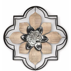 Black and Natural Flower Metal Wall Decor, 18x18
