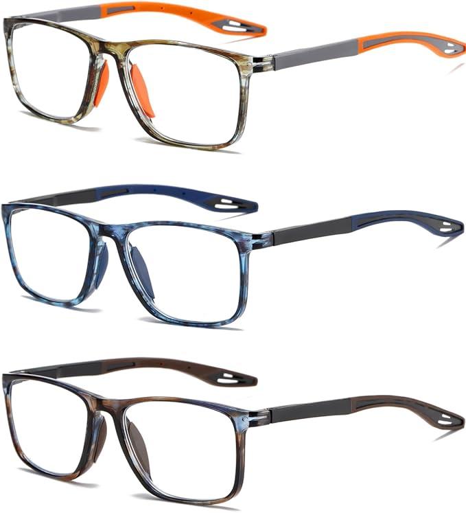 Sports Reading Glasses for Men and Women Ultralight Flexible Anti-Blue Light Readers 3 Pack +1.50 Pattern Orange+pattern Blue+pattern Brown