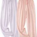 STMAHER 2 Pack Women's Cotton Pajama Bottoms Lightweight Sleep & Lounge Pants Plaid Sleepwear Long Pj Pants. M Size