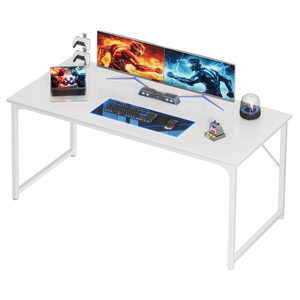 PRAISUN 55 X 24 Inch Computer Desk with Deeper Desktop, Gaming Office Writing Work Desk for Home Office, Study, Bedroom, Work from Home, Metal Frame, White