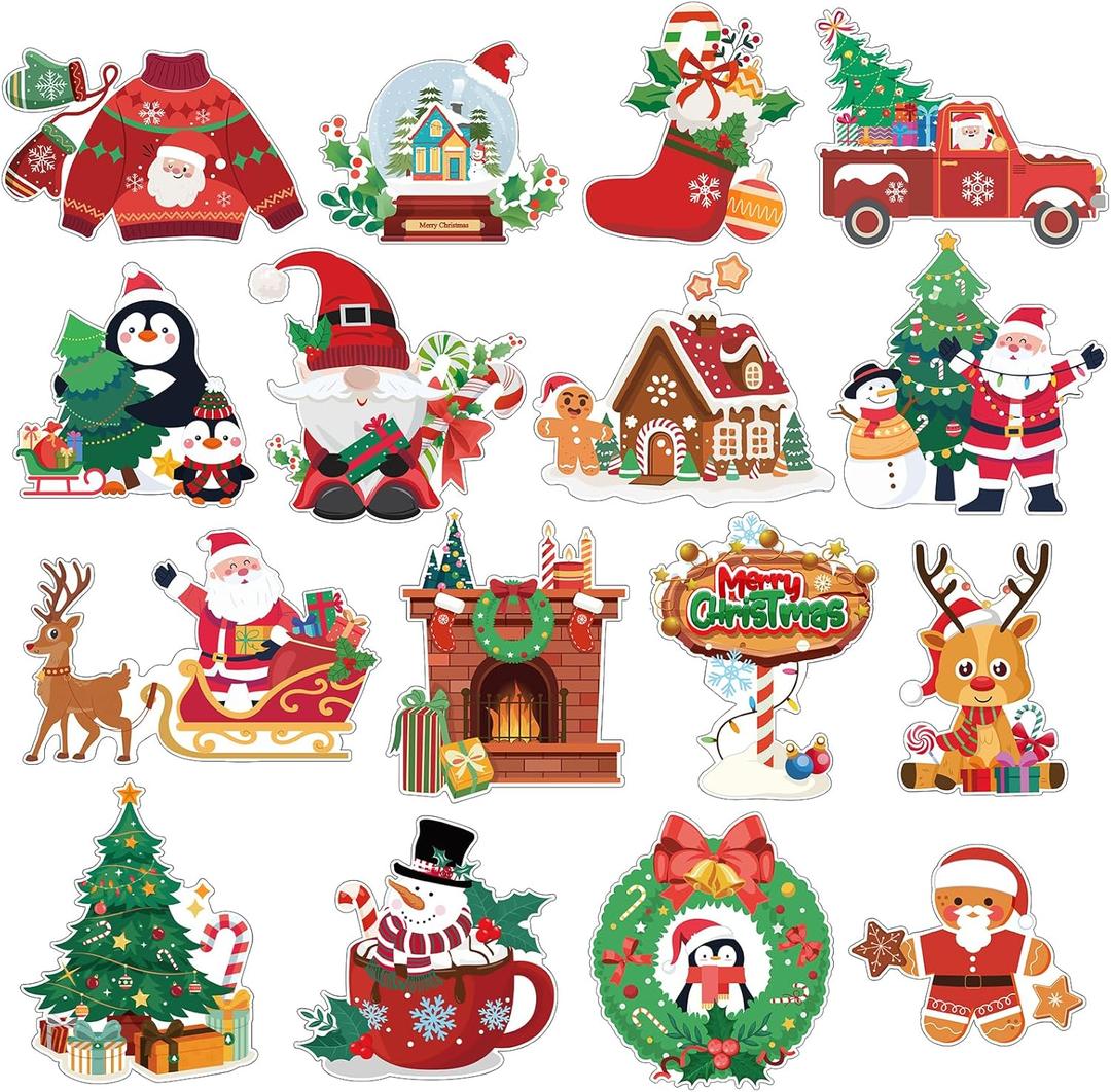 16 Pcs Christmas Magnets Car Decorations Christmas Refrigerator Magnets Decorative Xmas Door Magnetic Stickers Santa Gnome Tree Gingerbread Xmas Garage Door Mailbox Decor