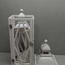 Glitzhome Large Farmhouse Wooden Metal Lantern Set of 2, 28.74" H/20.47" H Rustic Decorative Floor Candle Lanterns, Distressed Hanging Lanterns for Home Dcor White (No Glass)