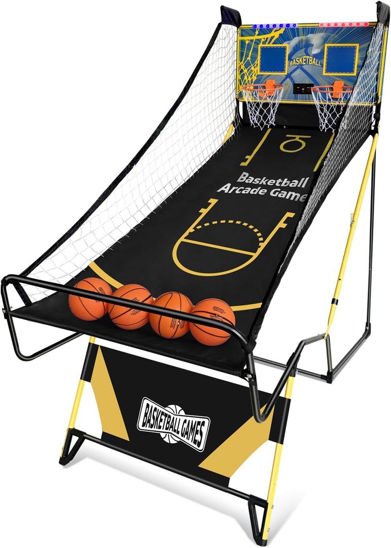 Arcade Basketball Sport,Foldable Indoor Dual Basketball LED Scoring System with Sound Effects,Dual Shoot Sport for Home, Rec Room.Fun for All Players Black